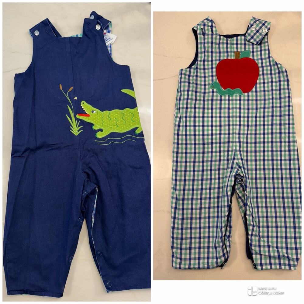 Bailey Boys reversible John John Jumper apple / alligator applique 12 months